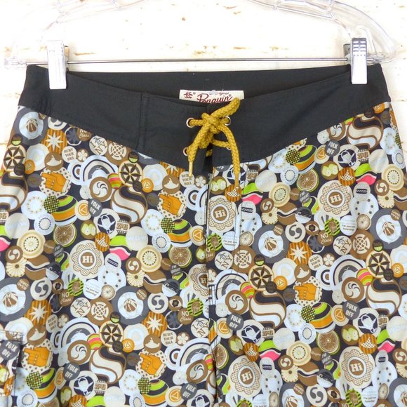 Penguin Munsingwear Swim Board Shorts Mens 30 Retro Slogans Button Pins Print - Picture 2 of 16